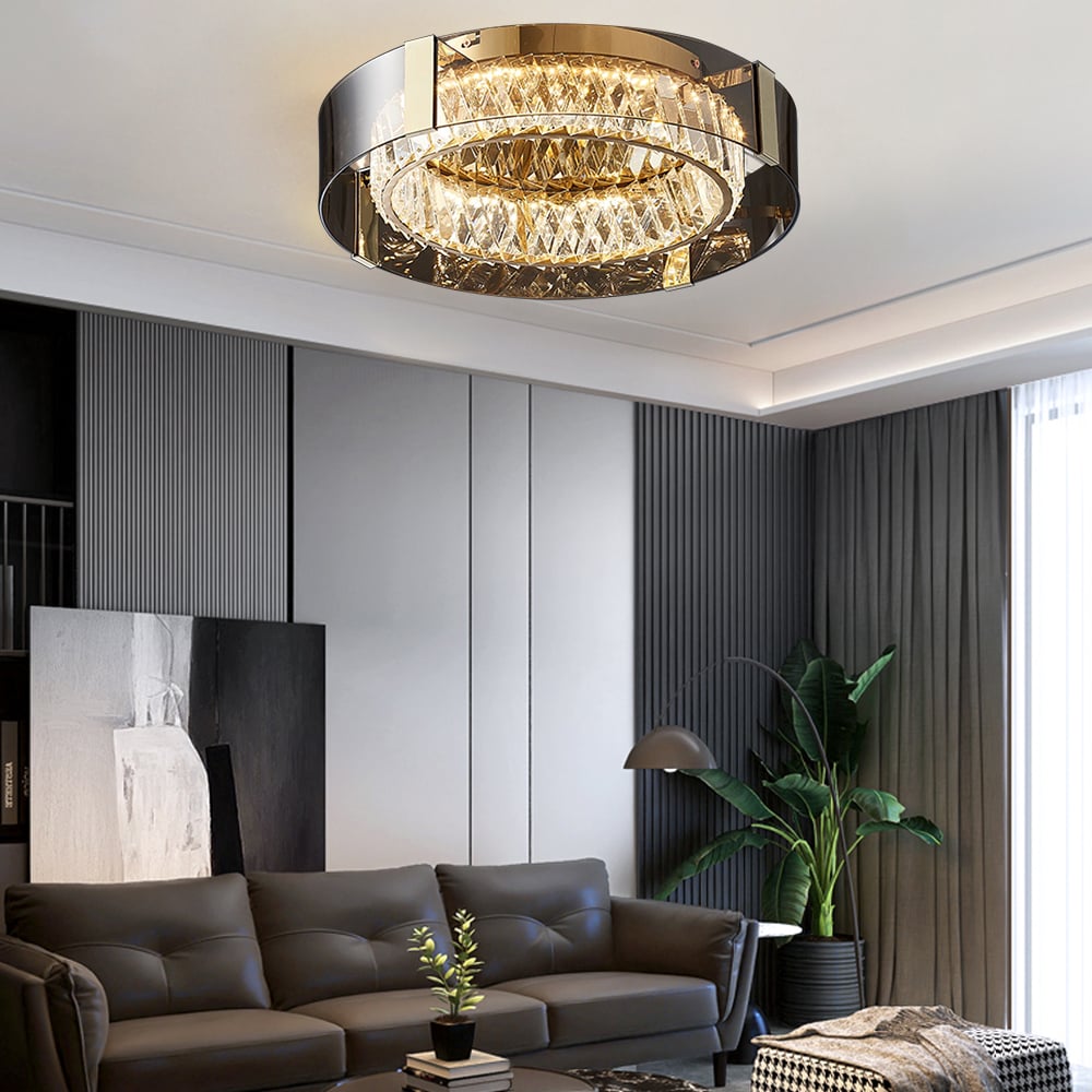 HMR - Crystal Dimmable Ceiling Lights 3 Modes LED Flush Mount Light with Remote Control