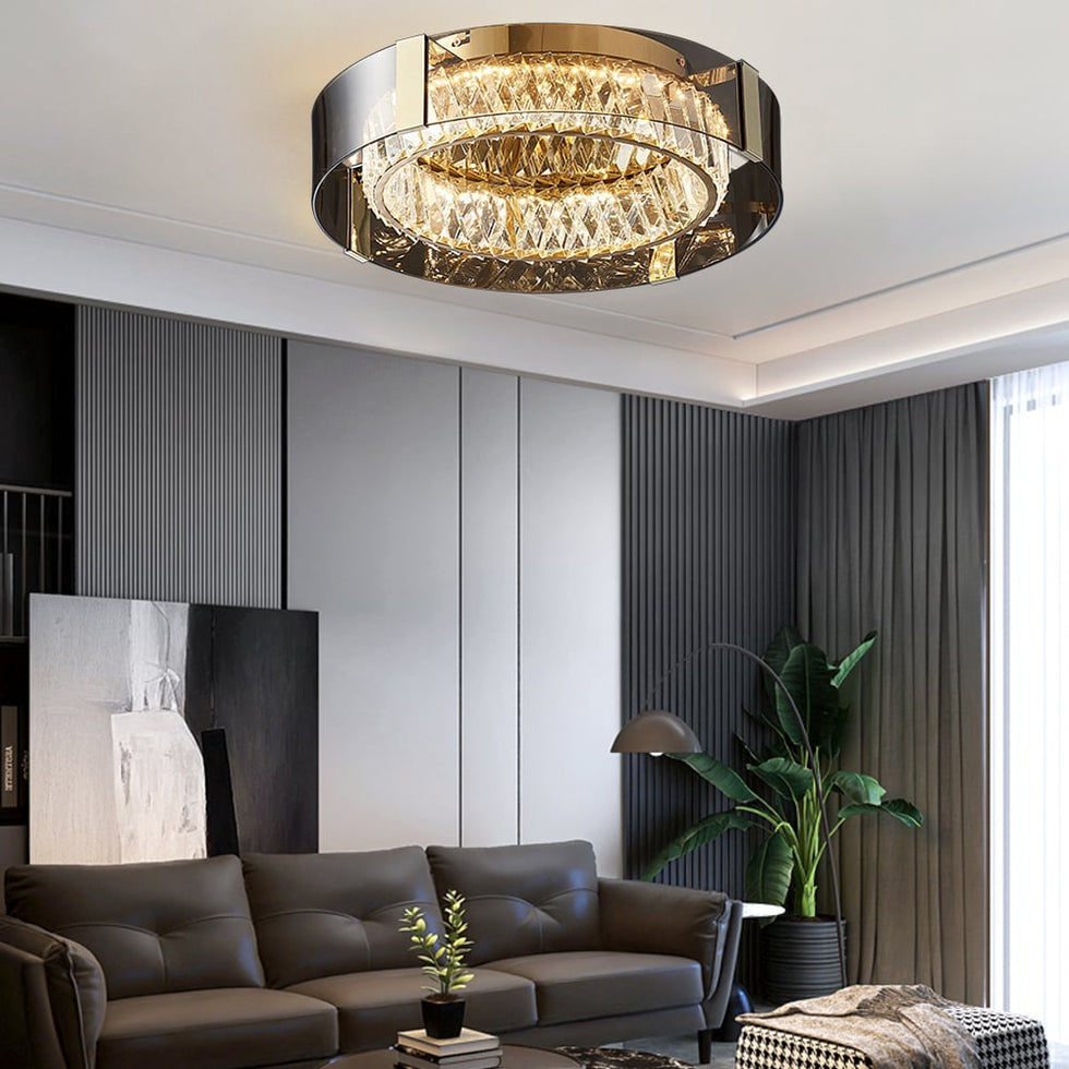 HMR - Crystal Dimmable Ceiling Lights 3 Modes LED Flush Mount Light with Remote Control