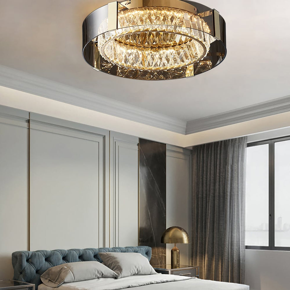 HMR - Crystal Dimmable Ceiling Lights 3 Modes LED Flush Mount Light with Remote Control
