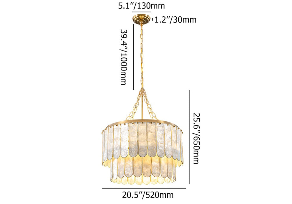 HMR - Enseo Coastal 5-Light Capiz Shell 2 Tiered Faceted Chandelier Pendant Light Gold White