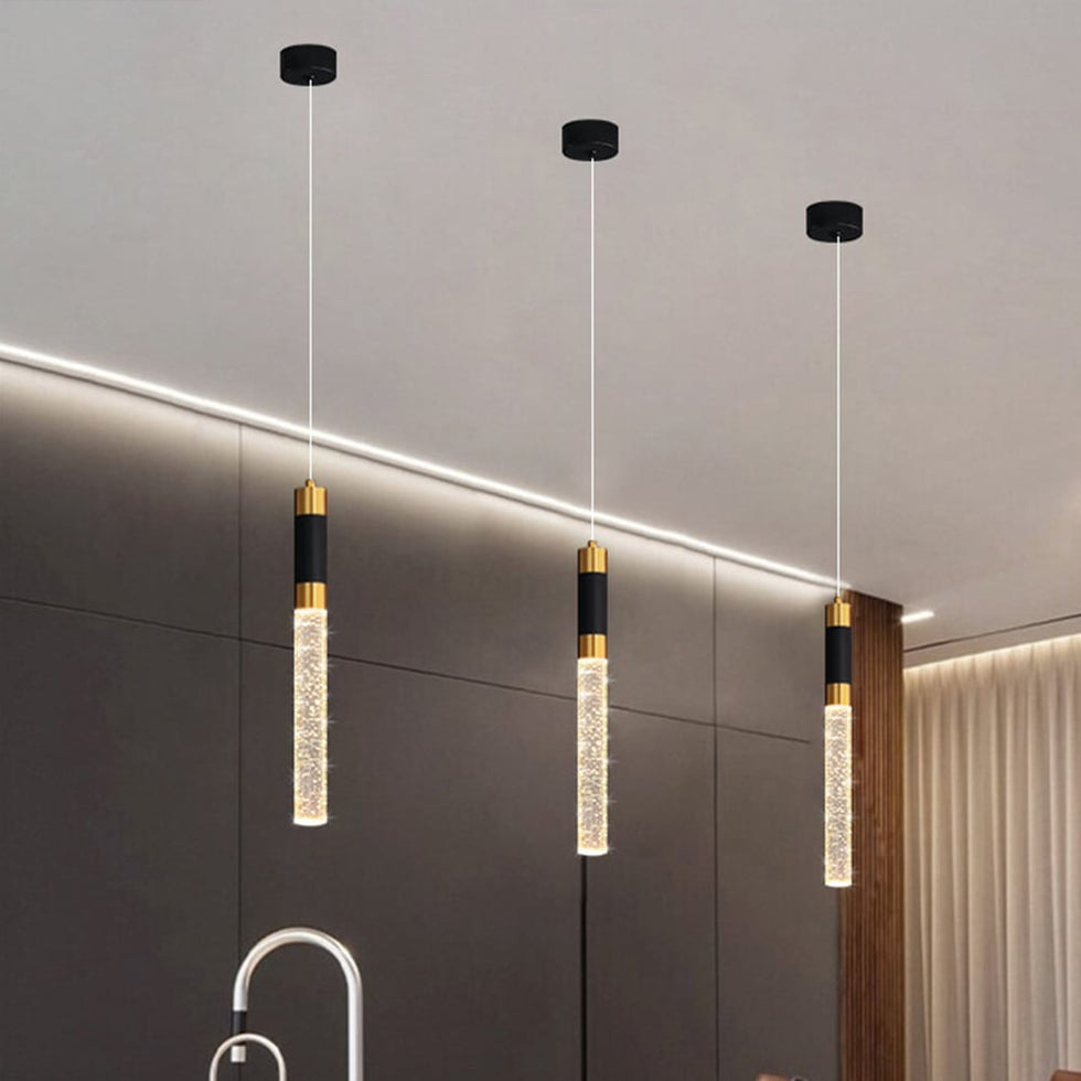 HMR - 1-Light Single Mini Cylinder LED Island Pendant Light in Black & Gold with Acrylic Shade