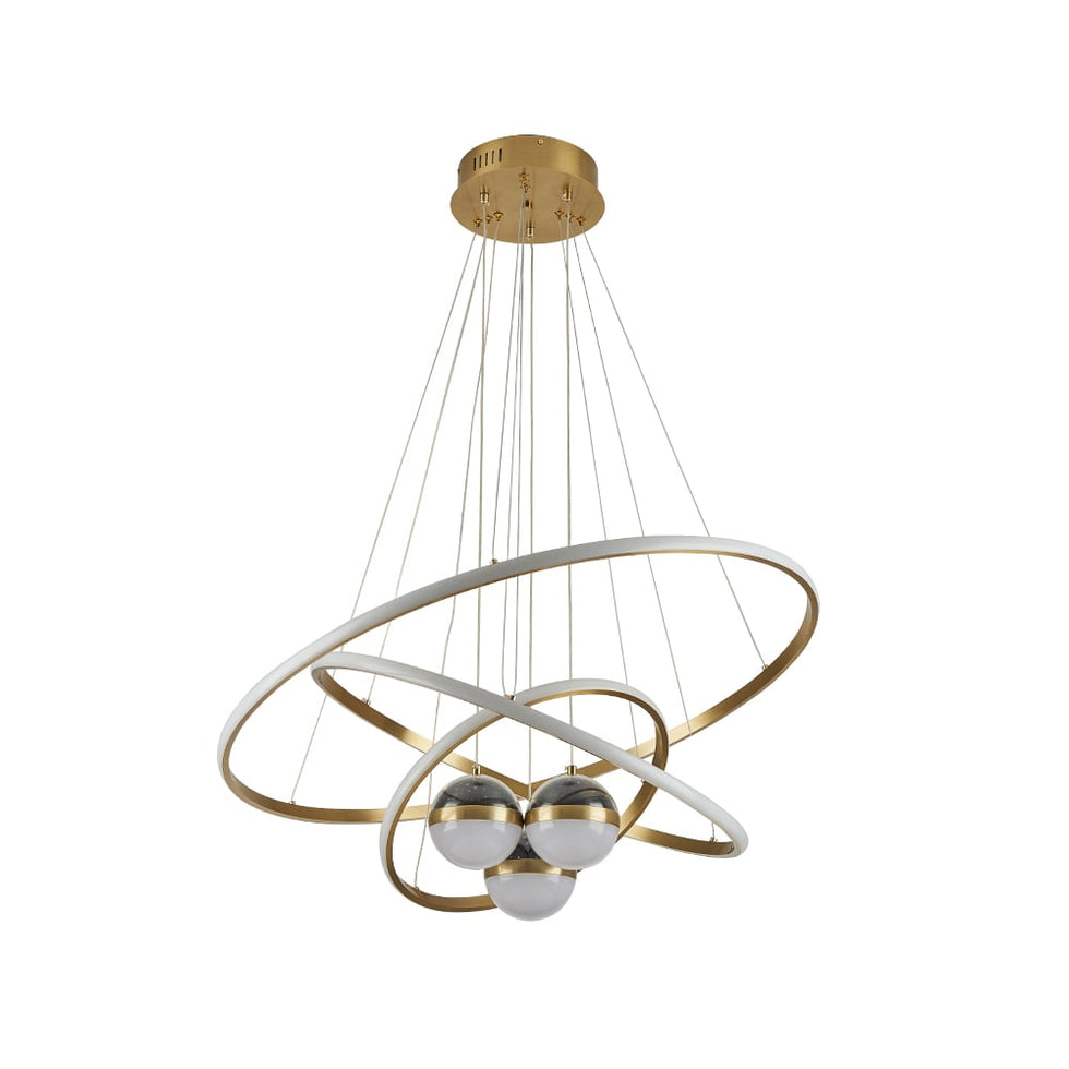 HMR - Modern Gold 3-Light LED Chandelier 3 Color Modes Remote Control Starry Reflection Light