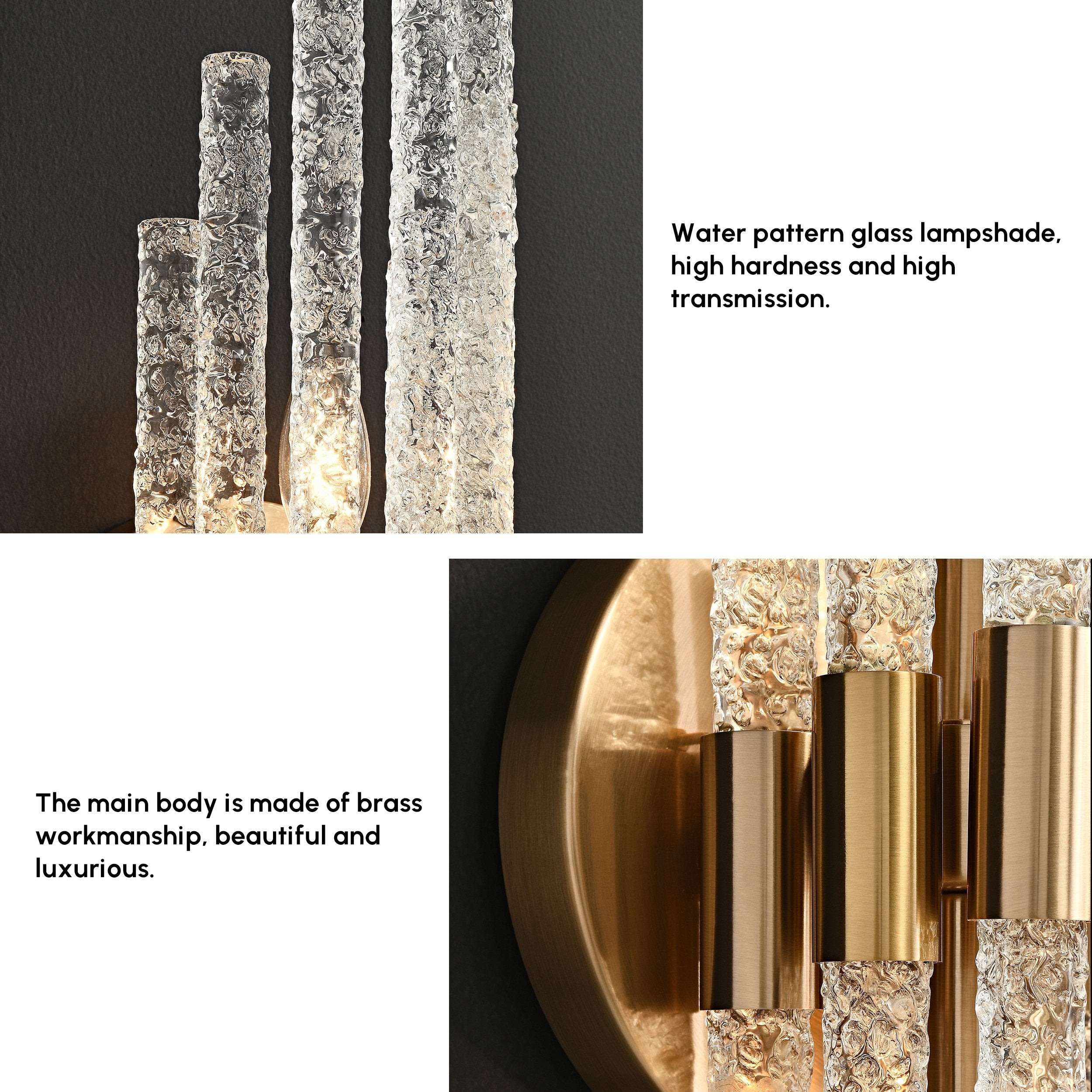 HMR - Morden Minimalist LED Irregular Water Ripple Glass Copper Wall Sconce