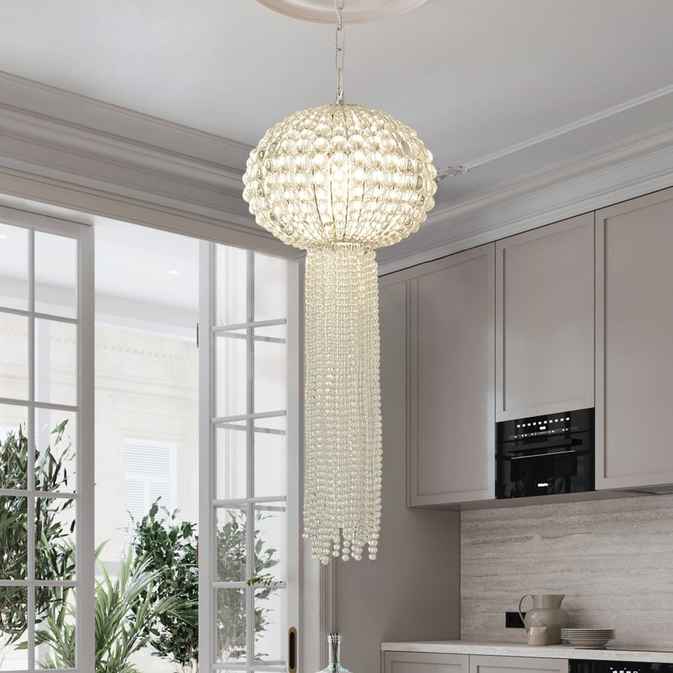HMR - Glam Chrome Jellyfish Beaded Crystal Chandelier Pendant Light for Foyer Dining Room