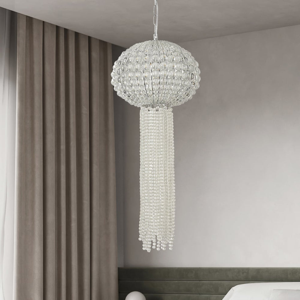 HMR - Glam Chrome Jellyfish Beaded Crystal Chandelier Pendant Light for Foyer Dining Room
