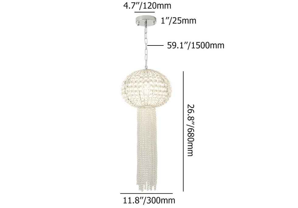 HMR - Glam Chrome Jellyfish Beaded Crystal Chandelier Pendant Light for Foyer Dining Room