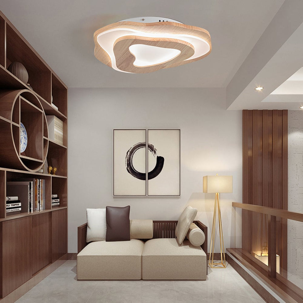 HMR - Nordic Oak Wood Flush Mount LED Irregular Shape Ceiling Light