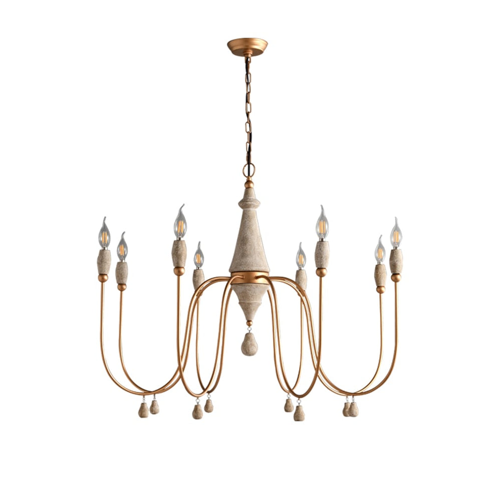 HMR - Mid Century Modern Farmhouse 8-Light Candle-Style Chandelier Wood Pendant Light in Gold