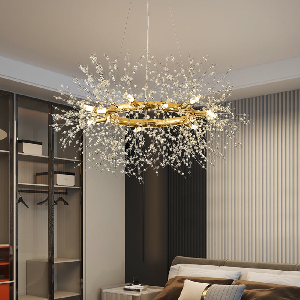HMR - Mid Century Modern 12-Light Crystal Firework Sputnik Chandelier Pendant Ceiling Light