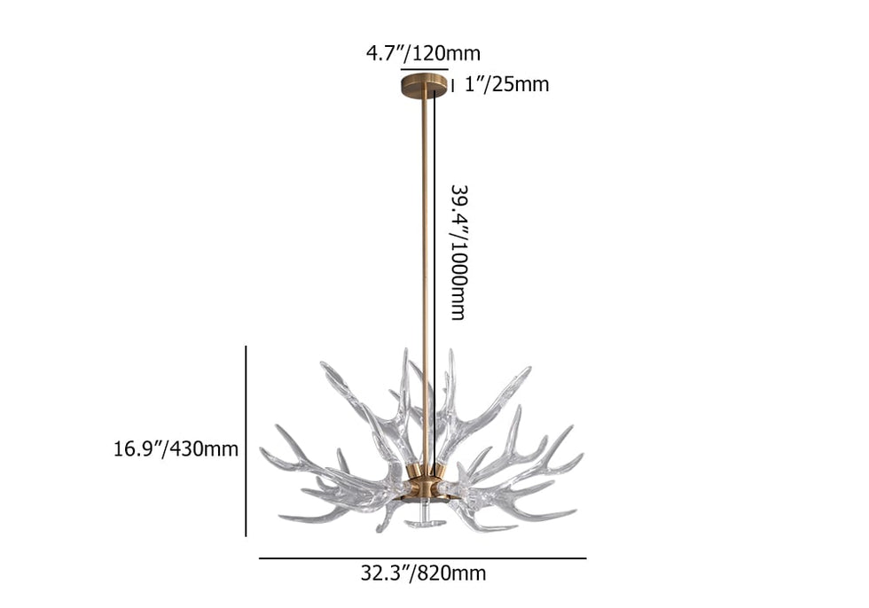 HMR - 9-Light Resin Deer Horn Antler Ceiling Chandelier Lighting in Gold