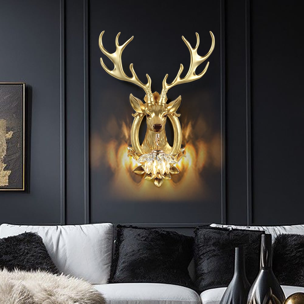 HMR - Europen Retro Gold Deer Resin Wall Sconce 1-Light Indoor Wall Mount Light