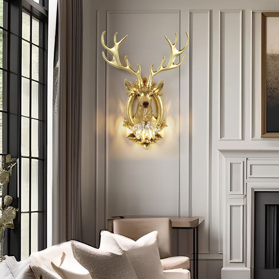 HMR - Europen Retro Gold Deer Resin Wall Sconce 1-Light Indoor Wall Mount Light