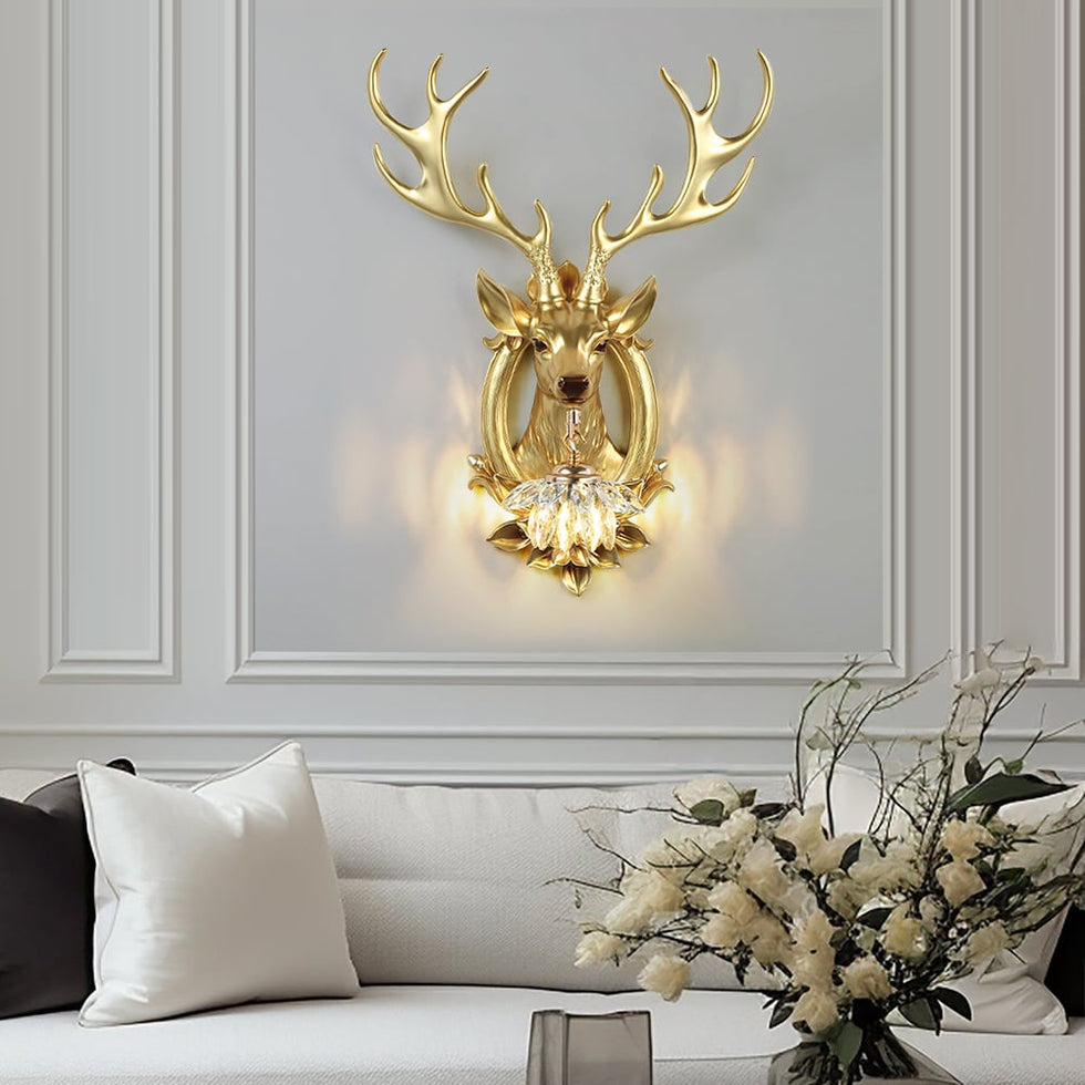 HMR - Europen Retro Gold Deer Resin Wall Sconce 1-Light Indoor Wall Mount Light
