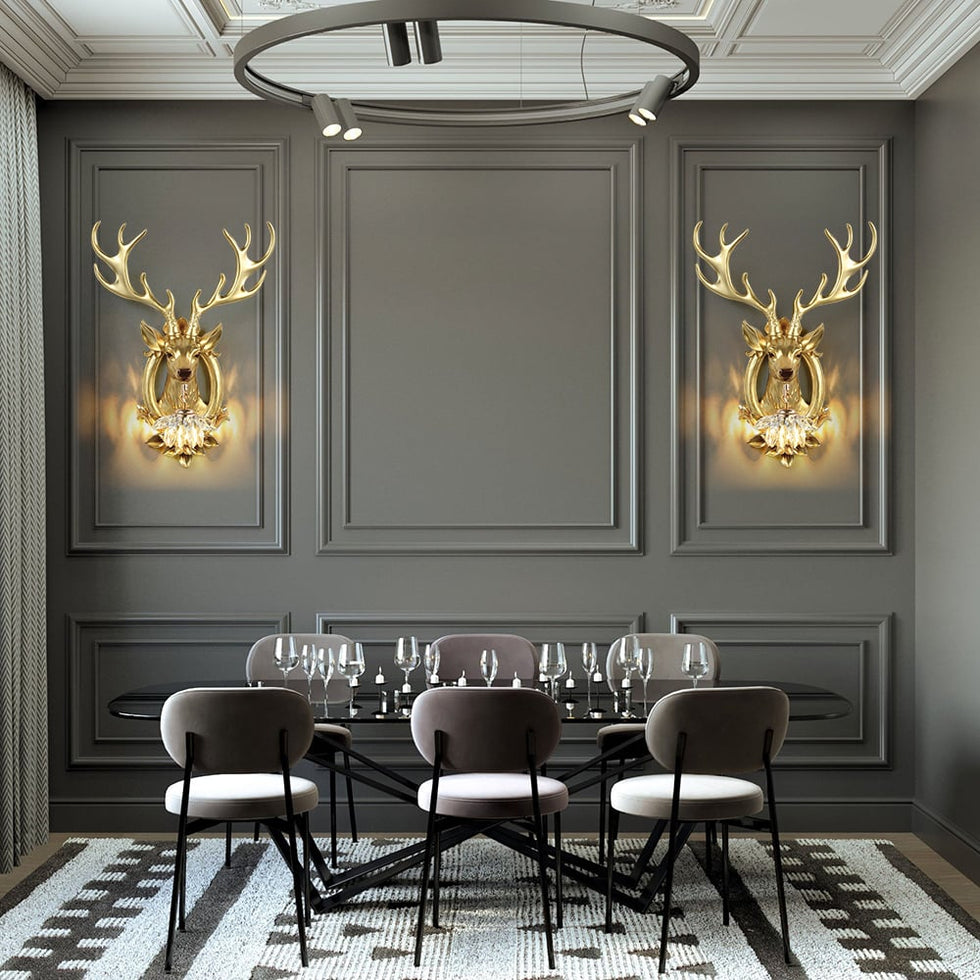 HMR - Europen Retro Gold Deer Resin Wall Sconce 1-Light Indoor Wall Mount Light