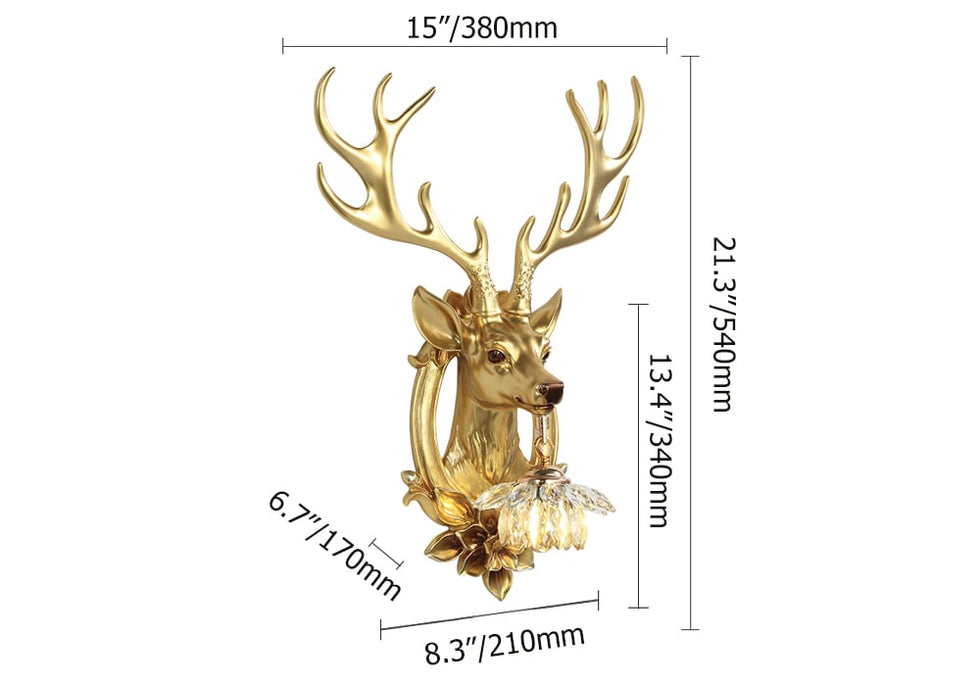 HMR - Europen Retro Gold Deer Resin Wall Sconce 1-Light Indoor Wall Mount Light