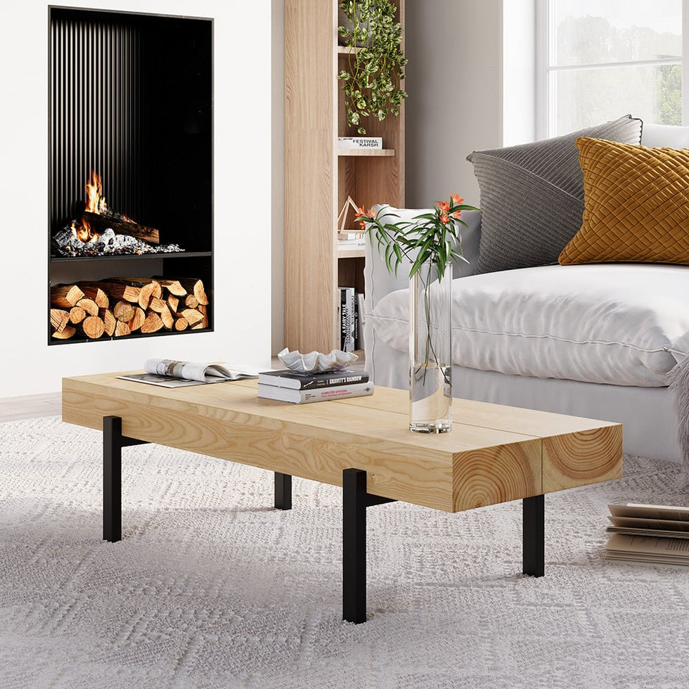 HMR - 39" Rustic Rectangular Narrow Coffee Table Wood Top for Small Space