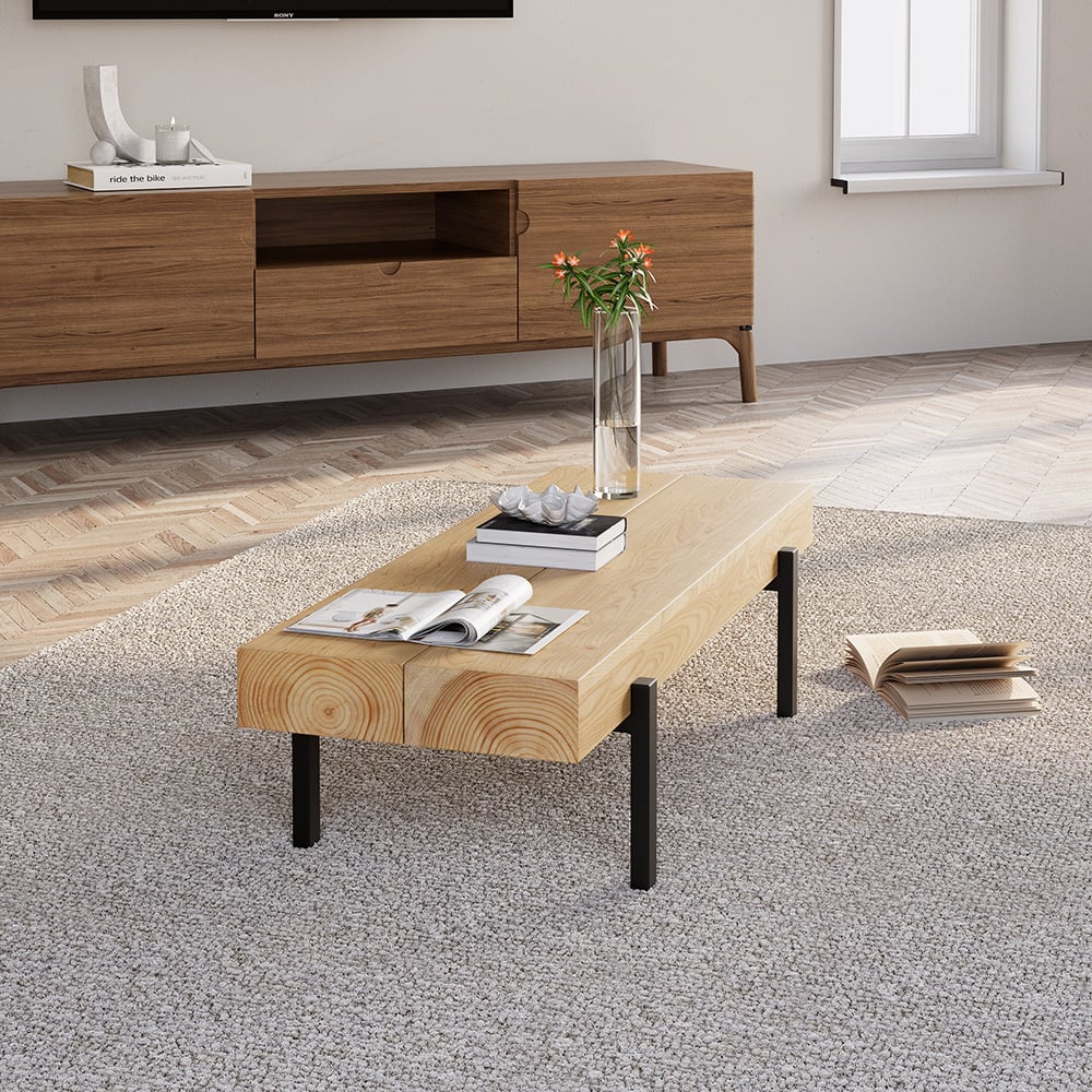 HMR - 39" Rustic Rectangular Narrow Coffee Table Wood Top for Small Space