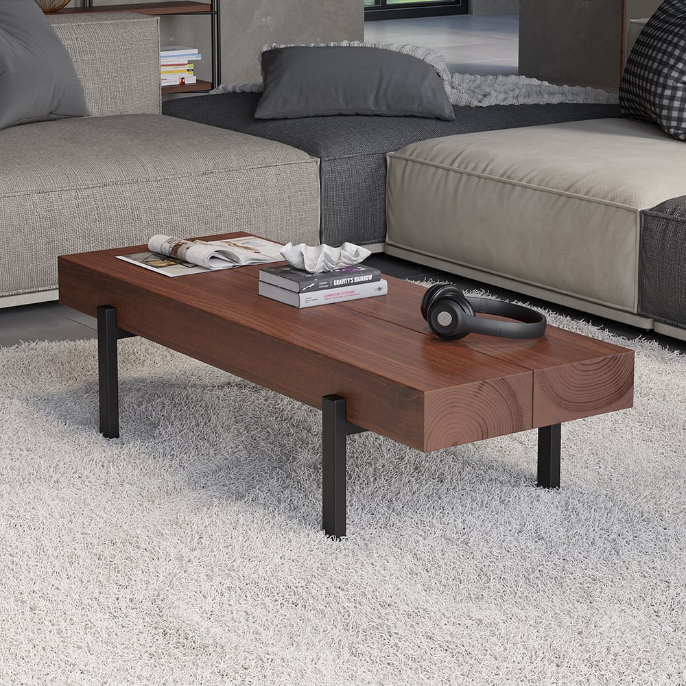HMR - 39" Rustic Rectangular Narrow Coffee Table Wood Top for Small Space
