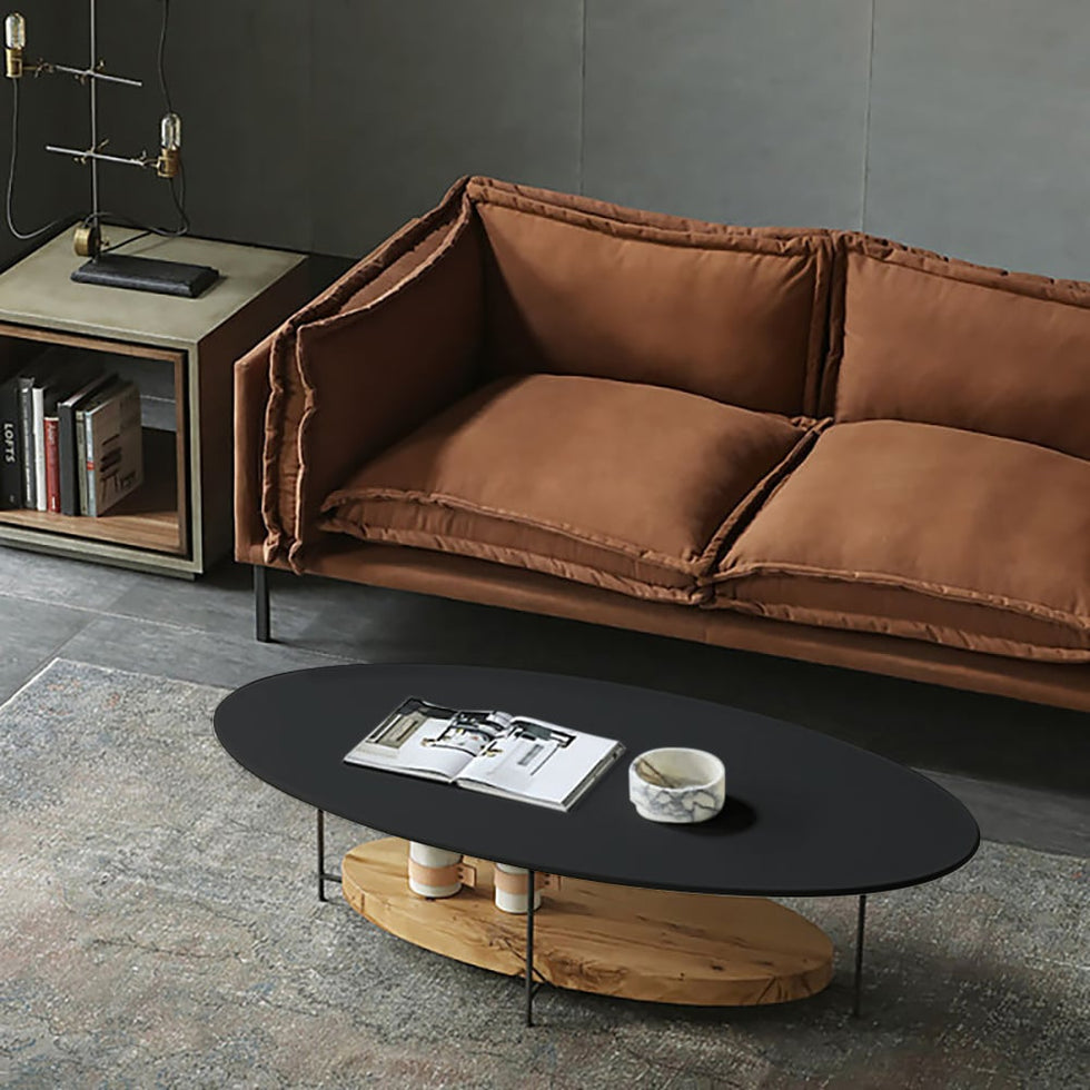 HMR - Modern Oval Coffee Table with Storage Shelf