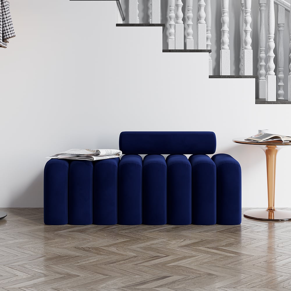 HMR - Modern Line Tufted Entryway Bench Upholstered Bench with Round Back
