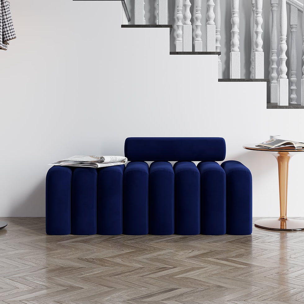 HMR - Modern Line Tufted Entryway Bench Upholstered Bench with Round Back