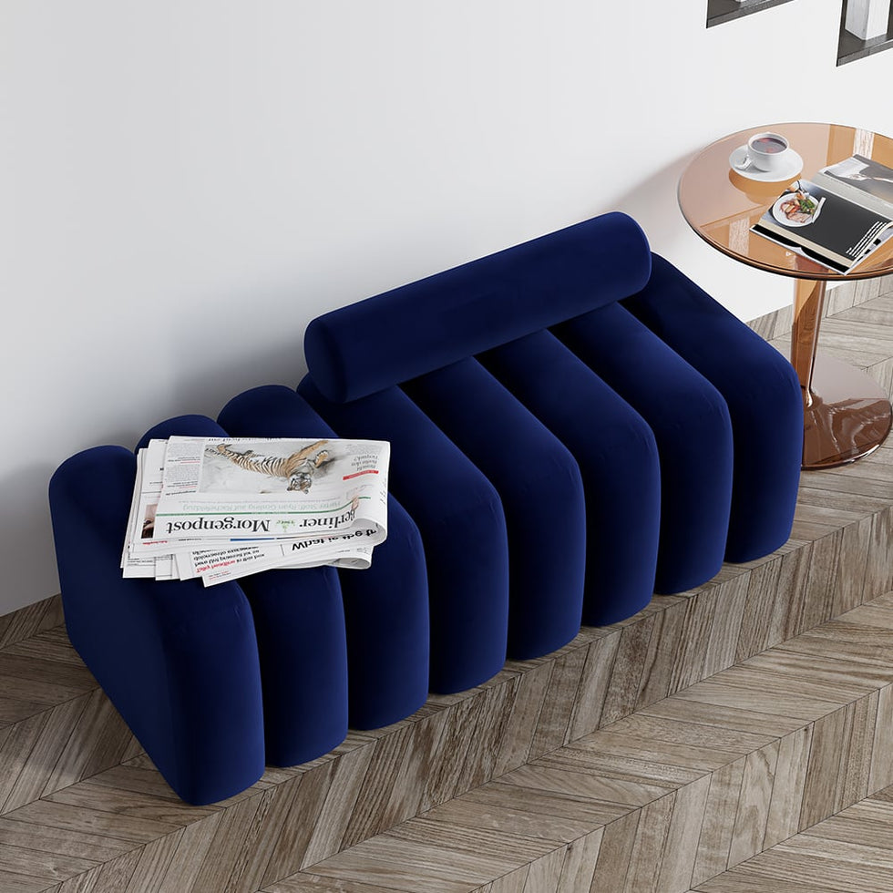HMR - Modern Line Tufted Entryway Bench Upholstered Bench with Round Back