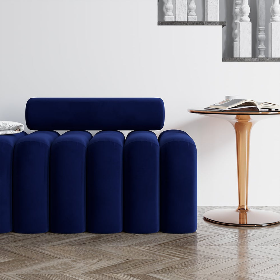 HMR - Modern Line Tufted Entryway Bench Upholstered Bench with Round Back