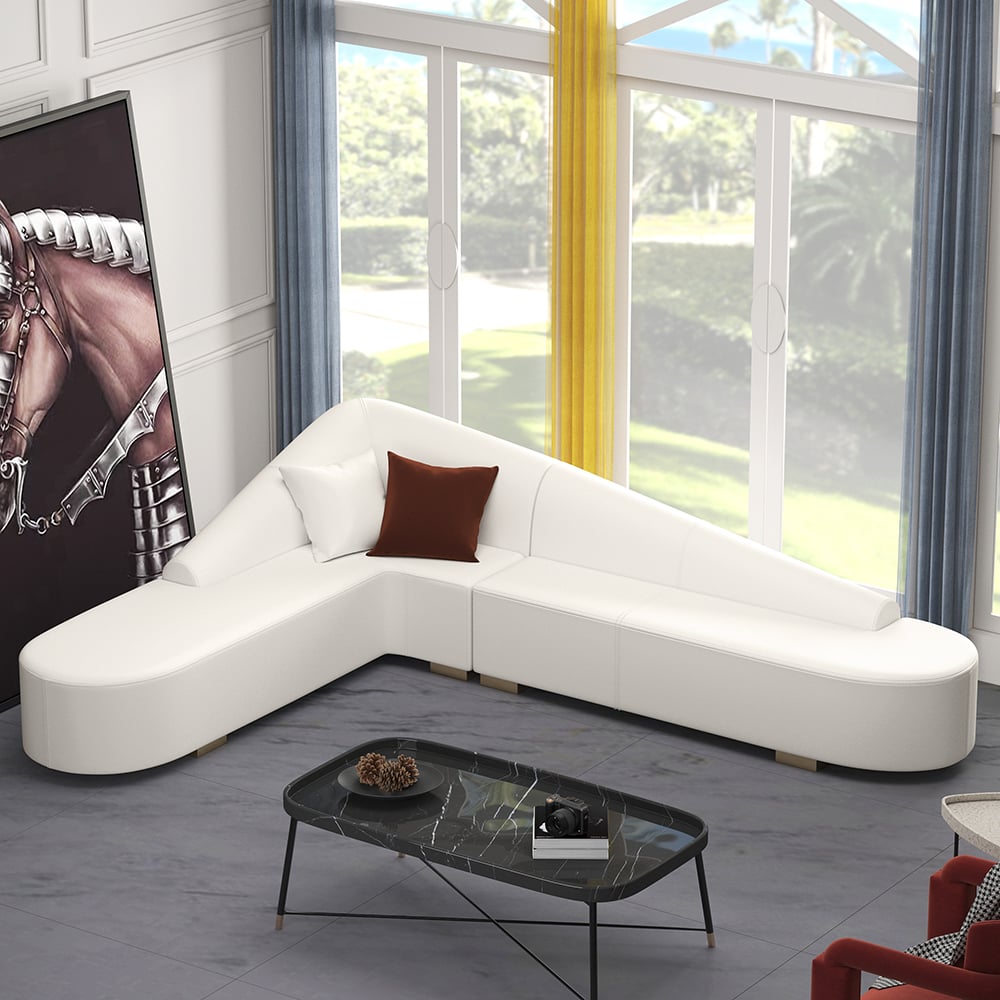 HMR - Modern 6-Seater L-Shaped Corner Faux Leather Upholstery Sectional Sofa