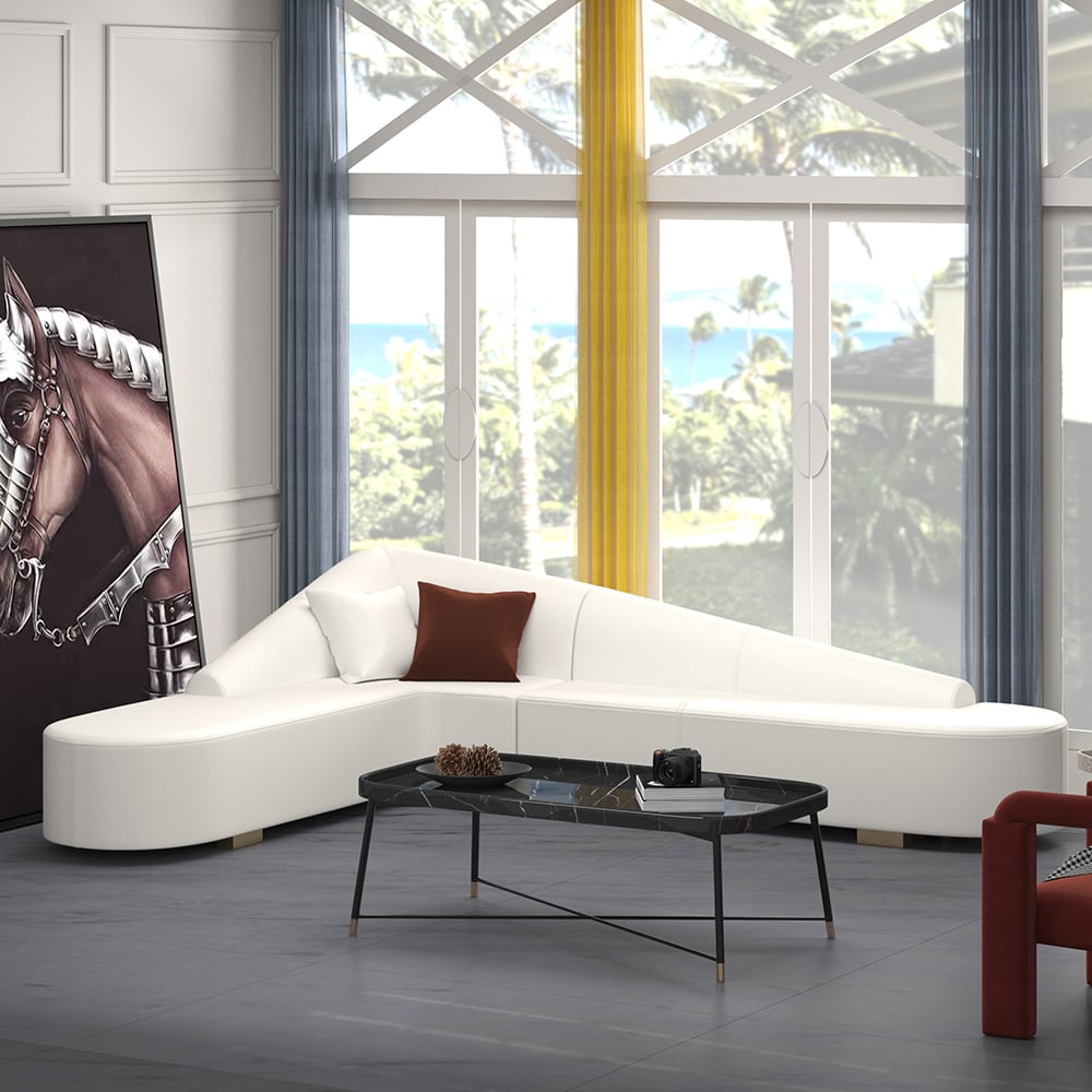 HMR - Modern 6-Seater L-Shaped Corner Faux Leather Upholstery Sectional Sofa
