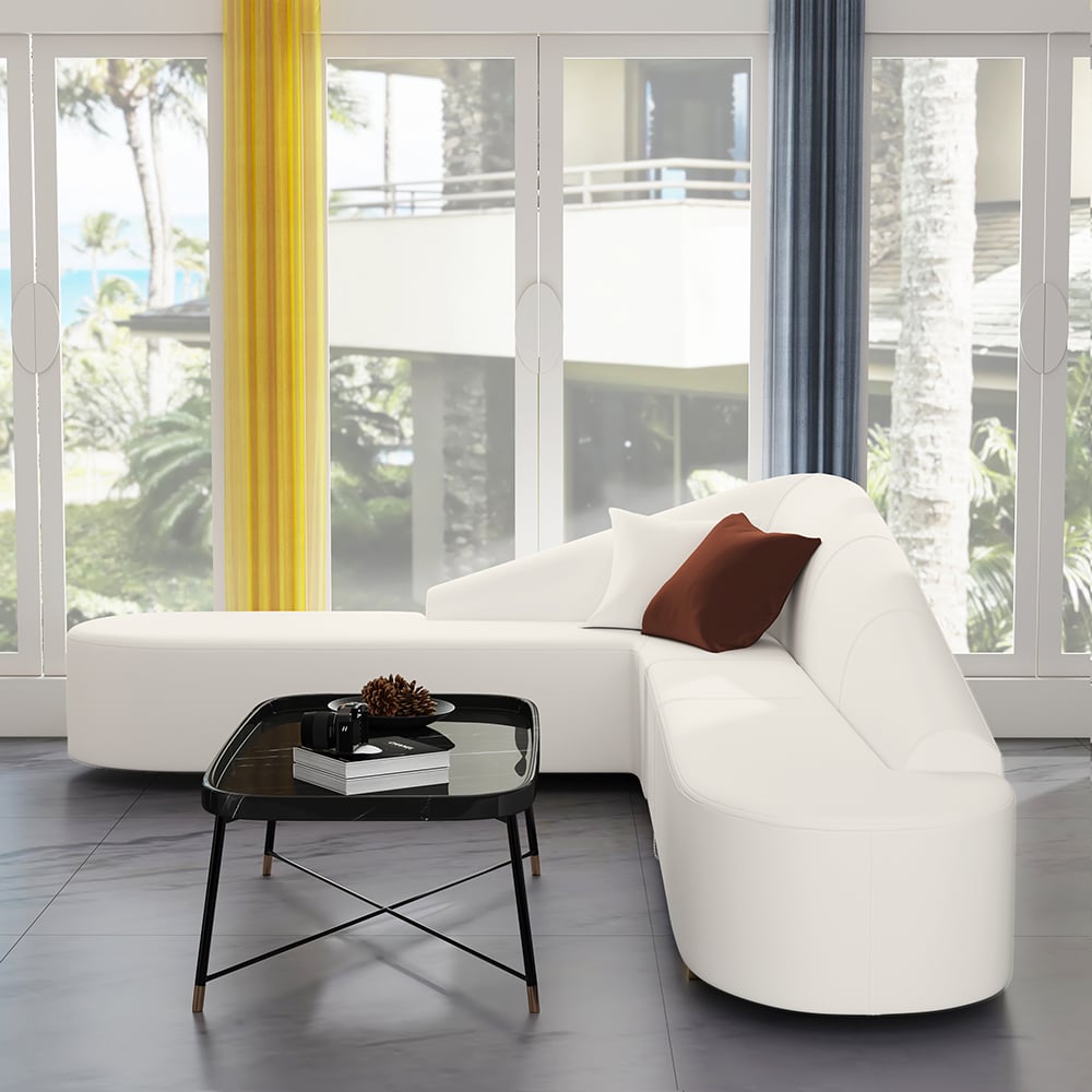 HMR - Modern 6-Seater L-Shaped Corner Faux Leather Upholstery Sectional Sofa