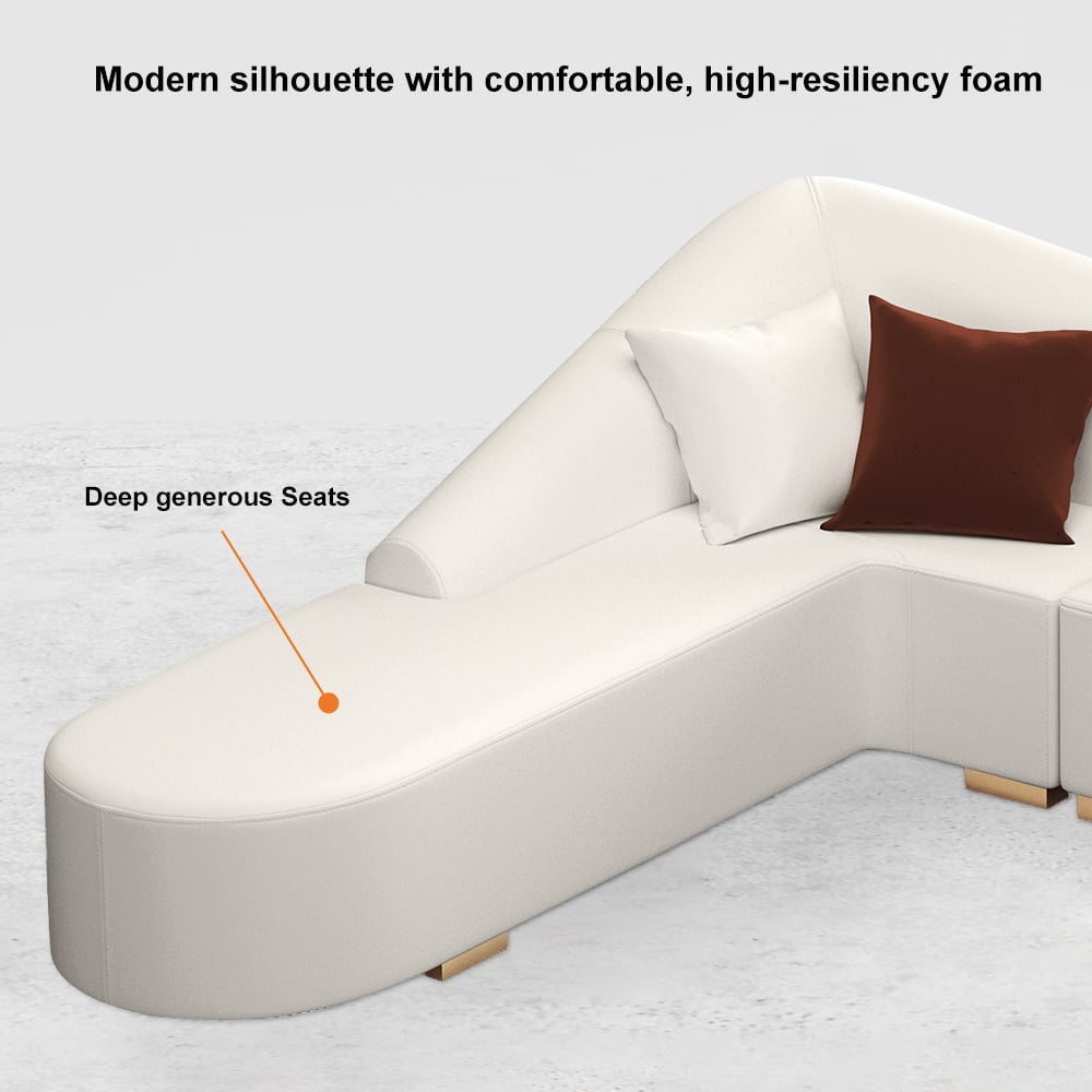 HMR - Modern 6-Seater L-Shaped Corner Faux Leather Upholstery Sectional Sofa