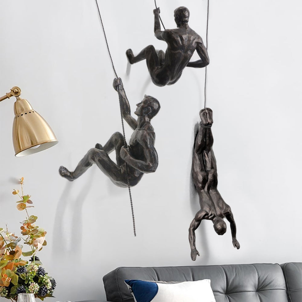 HMR - Industrial 3-Pieces Climbing Man Resin Wall Decor for Living Room & Entryway