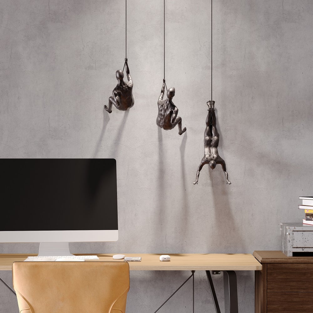 HMR - Industrial 3-Pieces Climbing Man Resin Wall Decor for Living Room & Entryway