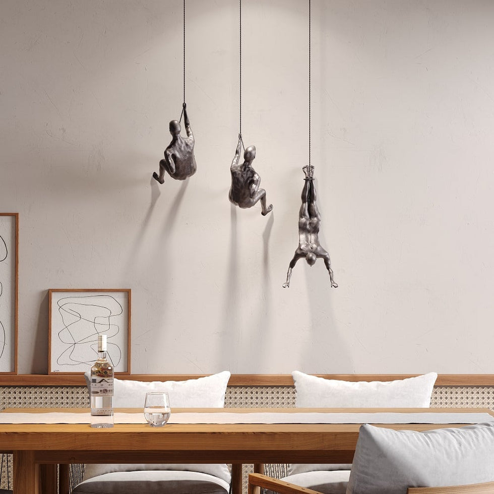 HMR - Industrial 3-Pieces Climbing Man Resin Wall Decor for Living Room & Entryway