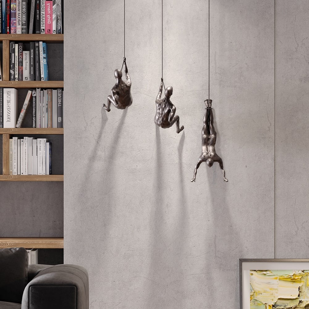 HMR - Industrial 3-Pieces Climbing Man Resin Wall Decor for Living Room & Entryway