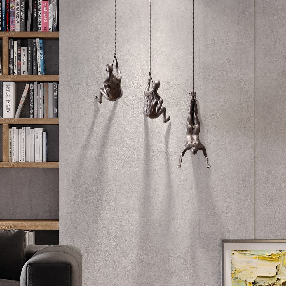 HMR - Industrial 3-Pieces Climbing Man Resin Wall Decor for Living Room & Entryway