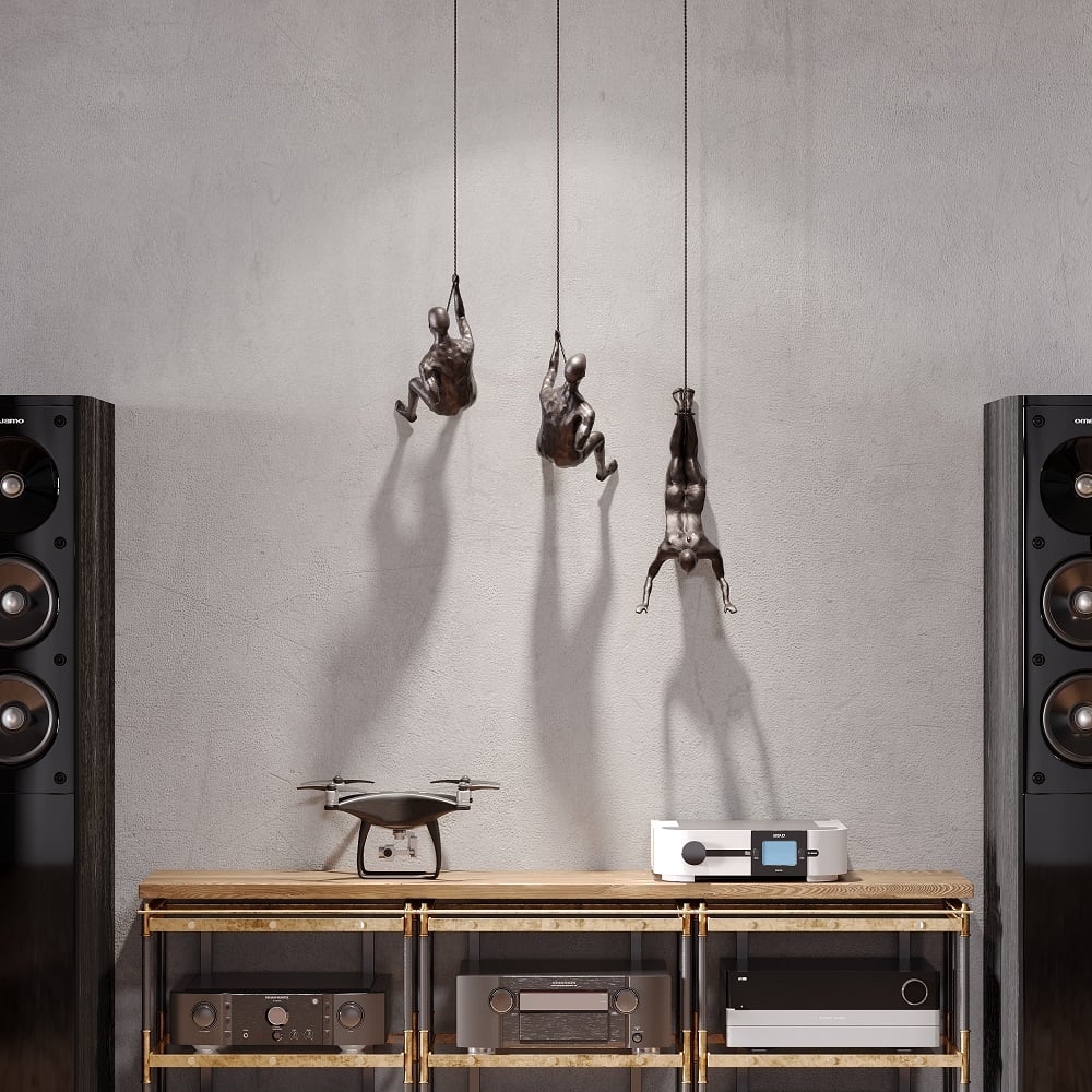 HMR - Industrial 3-Pieces Climbing Man Resin Wall Decor for Living Room & Entryway