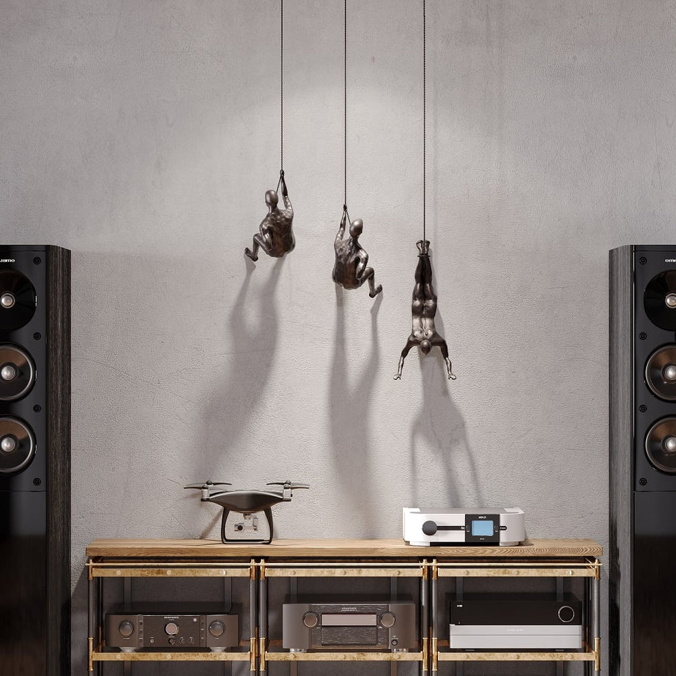 HMR - Industrial 3-Pieces Climbing Man Resin Wall Decor for Living Room & Entryway