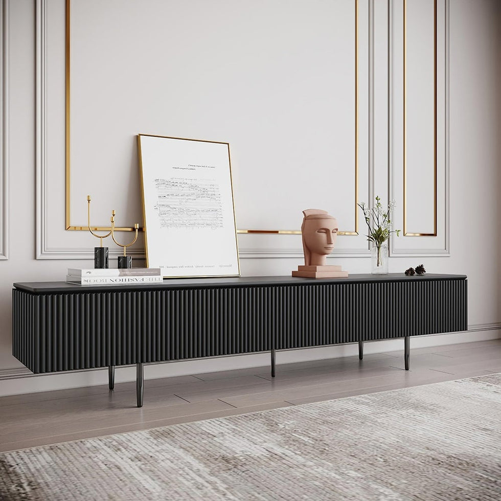 HMR - Modern 70.9" TV Stand with Drawers Line Media Console with Black Metal Legs