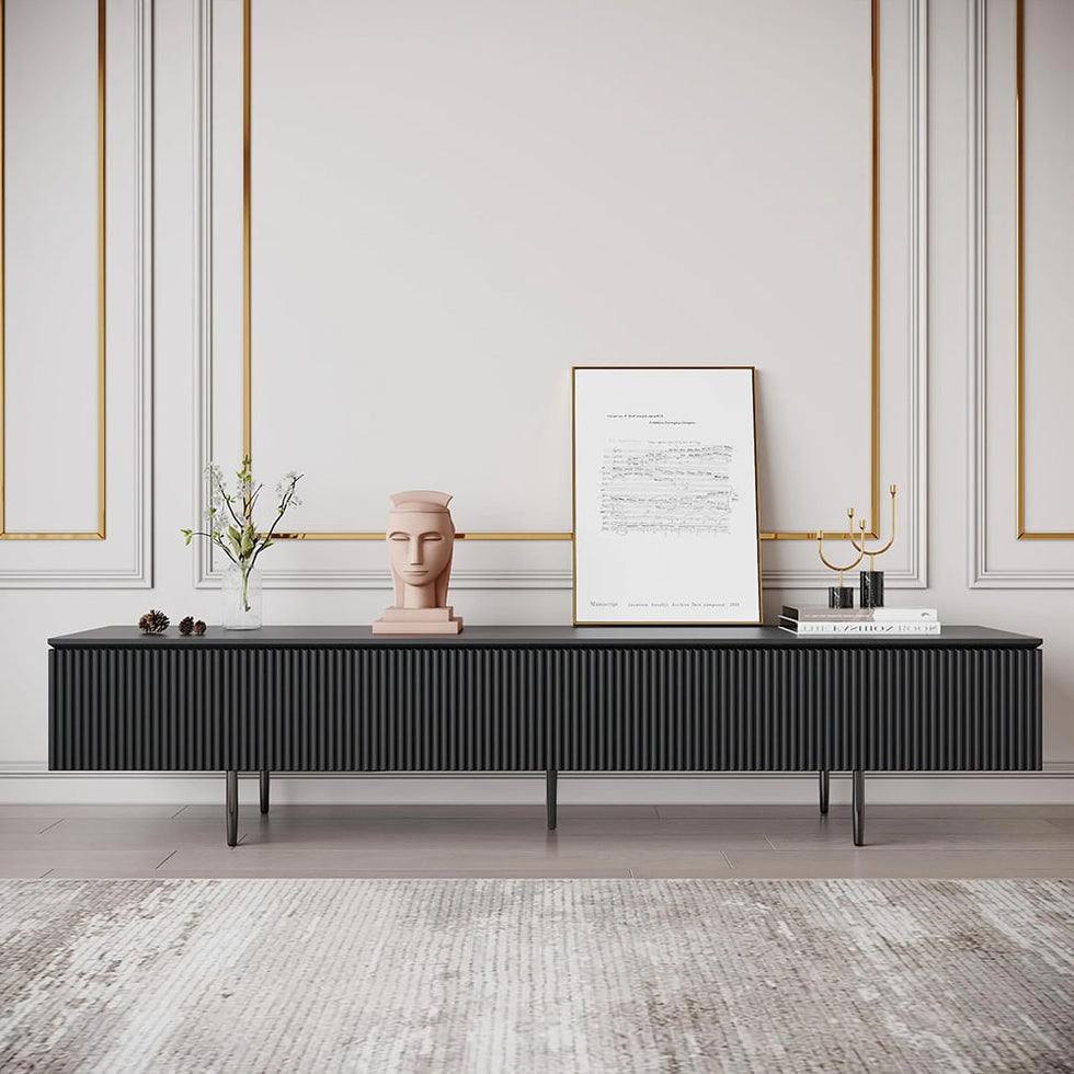 HMR - Modern 70.9" TV Stand with Drawers Line Media Console with Black Metal Legs