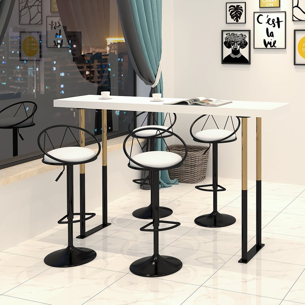 HMR - Modern Adjustable Swivel PU Leather Upholstered Counter Stools with (Set of 2)