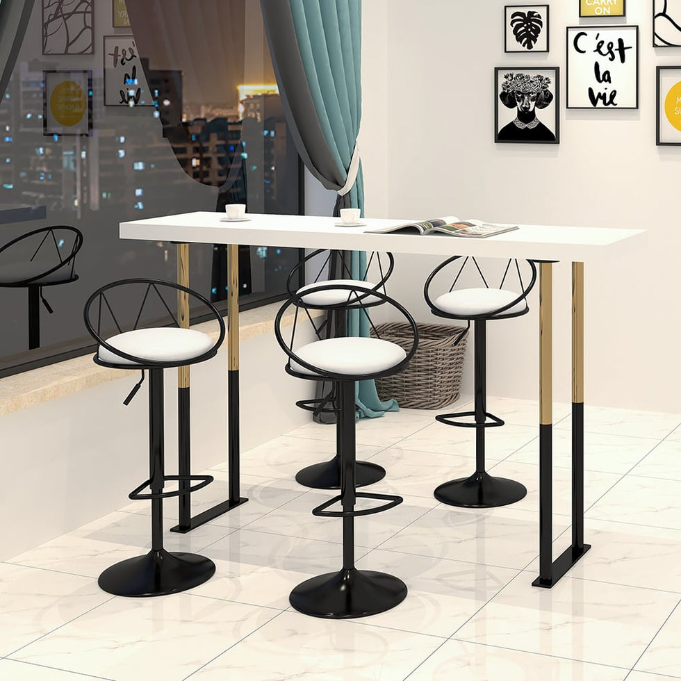 HMR - Modern Adjustable Swivel PU Leather Upholstered Counter Stools with (Set of 2)