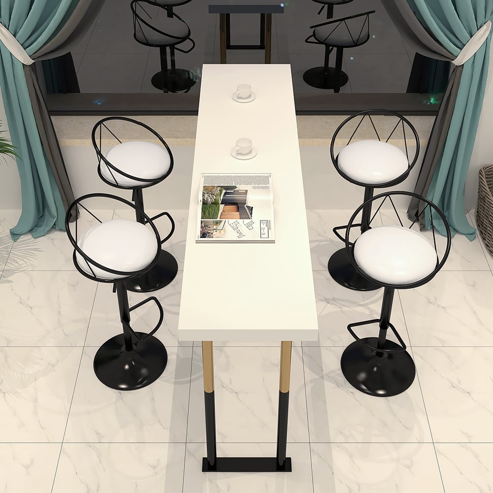 HMR - Modern Adjustable Swivel PU Leather Upholstered Counter Stools with (Set of 2)