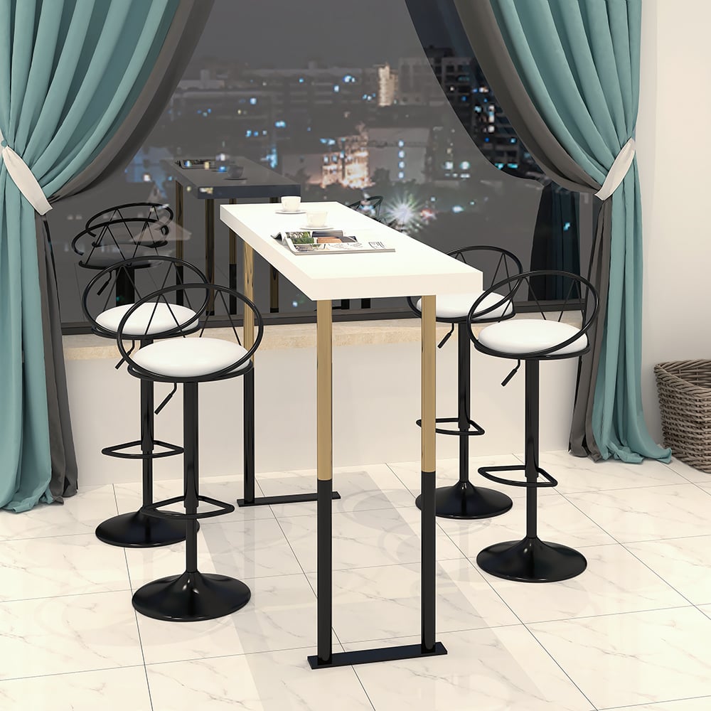 HMR - Modern Adjustable Swivel PU Leather Upholstered Counter Stools with (Set of 2)