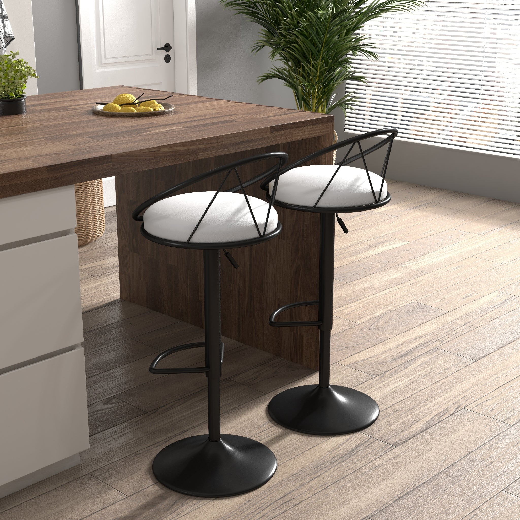 HMR - Modern Adjustable Swivel PU Leather Upholstered Counter Stools with (Set of 2)