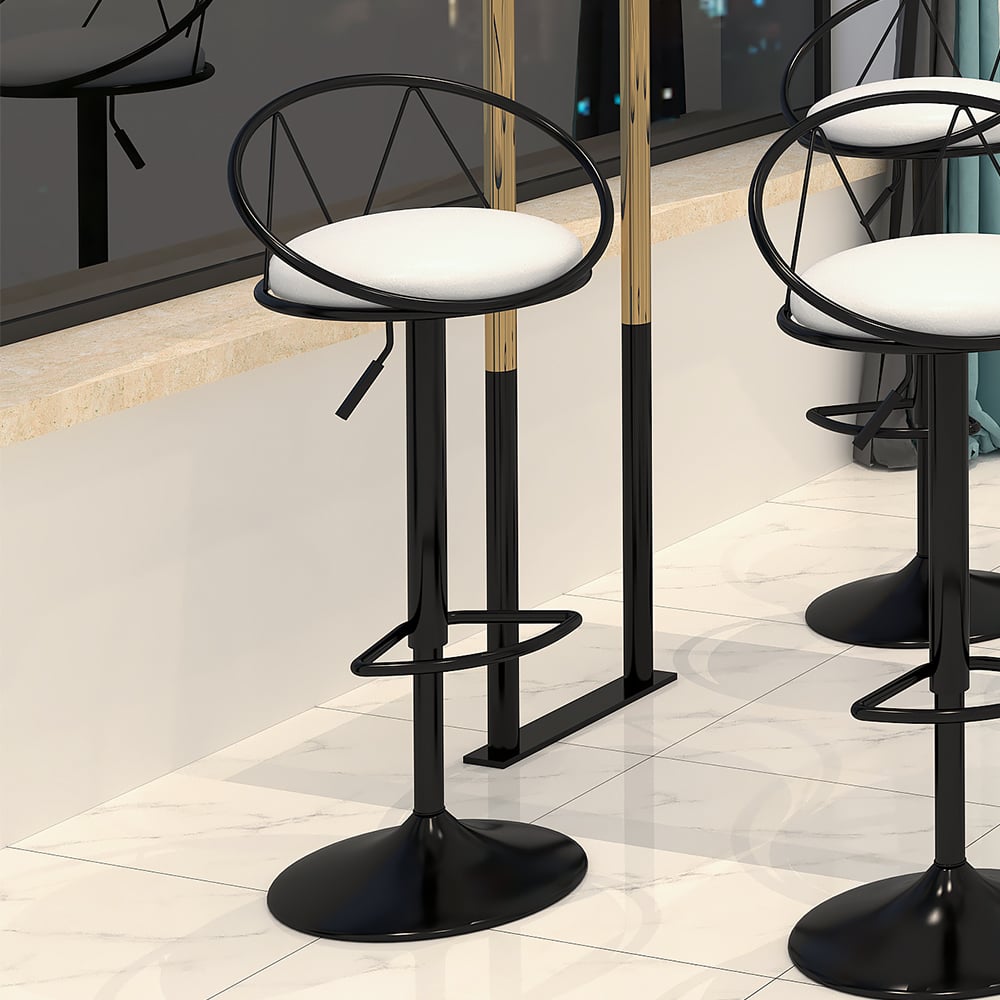 HMR - Modern Adjustable Swivel PU Leather Upholstered Counter Stools with (Set of 2)