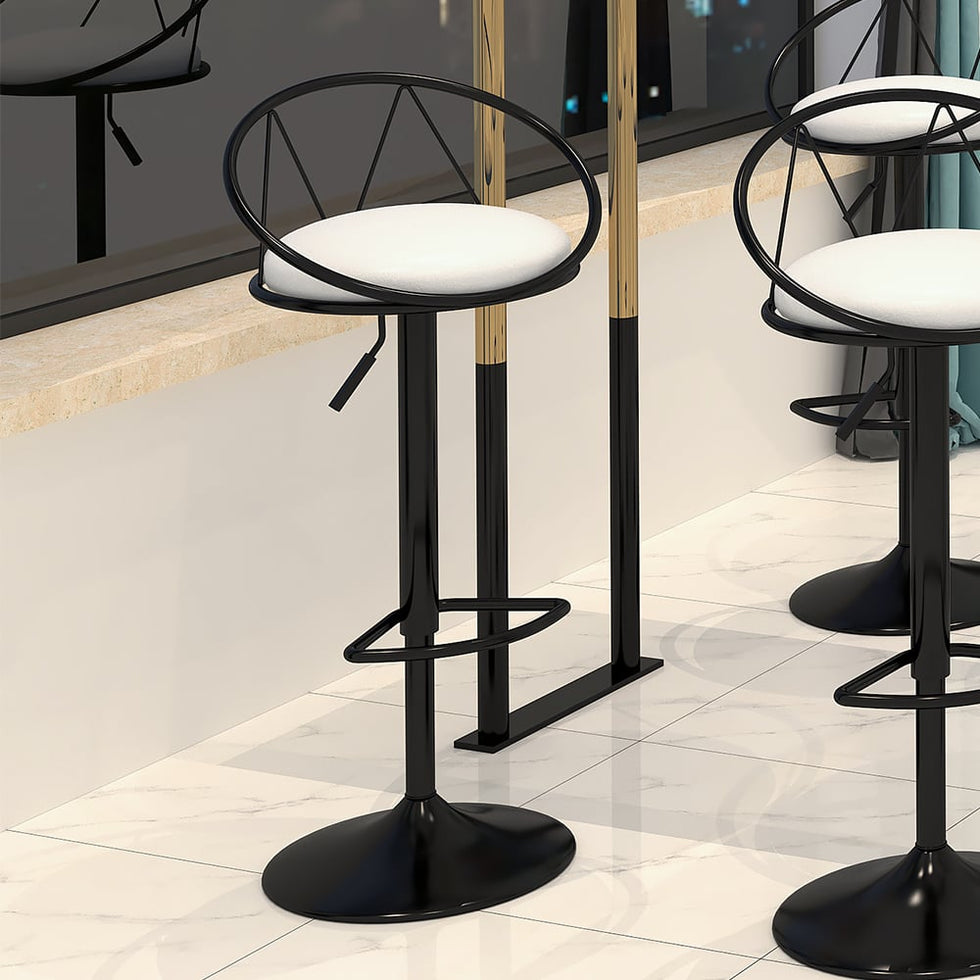 HMR - Modern Adjustable Swivel PU Leather Upholstered Counter Stools with (Set of 2)