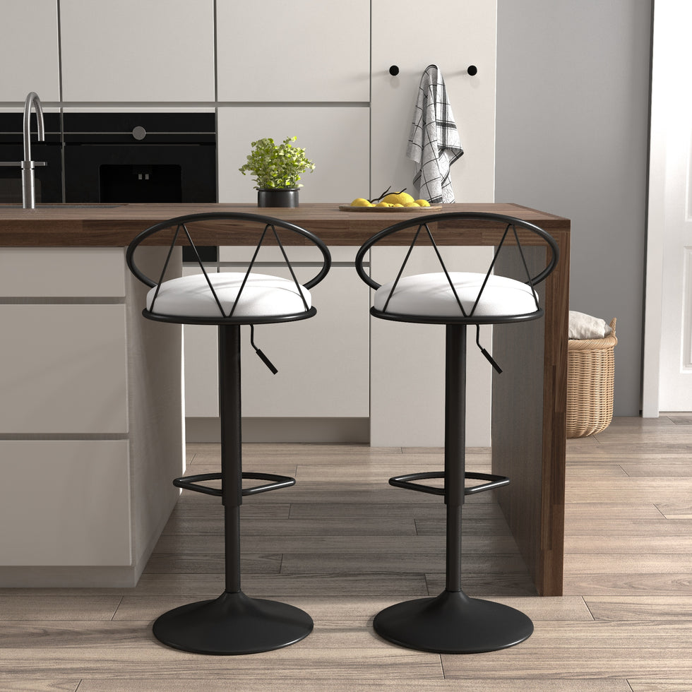 HMR - Modern Adjustable Swivel PU Leather Upholstered Counter Stools with (Set of 2)