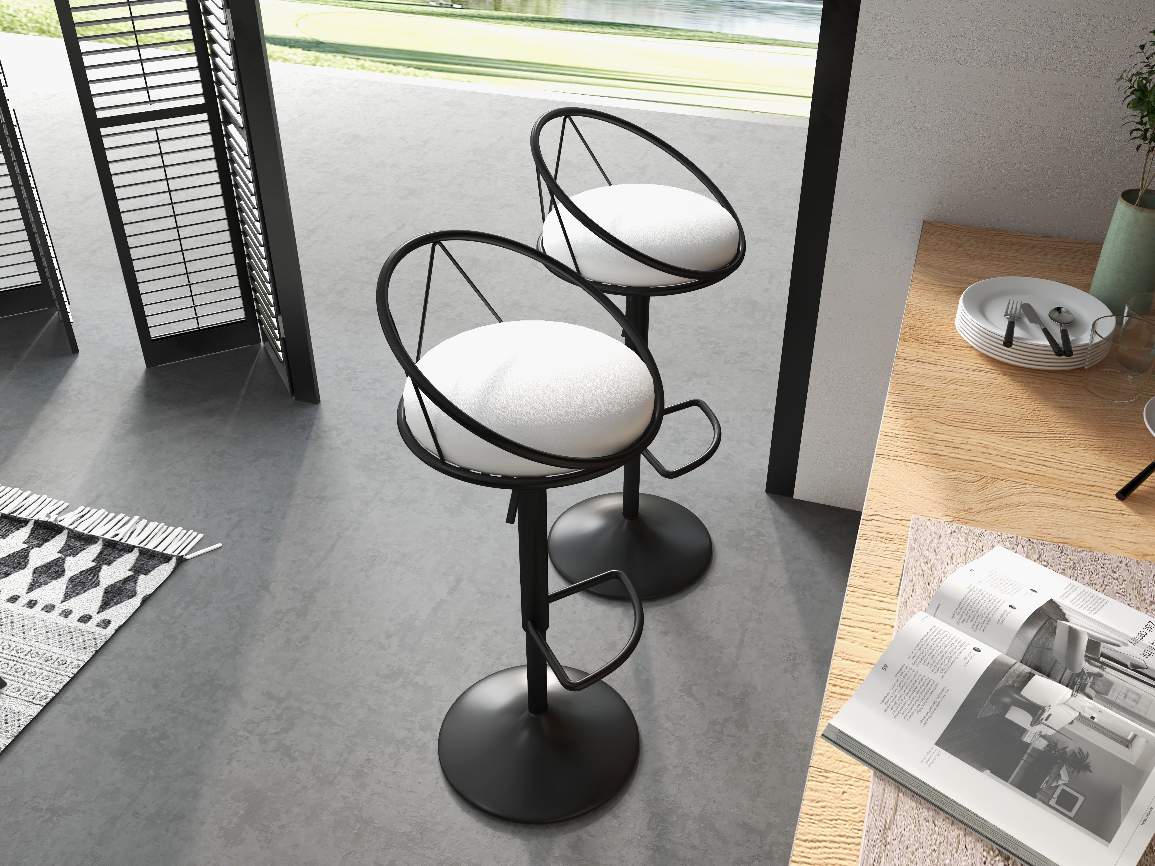 HMR - Modern Adjustable Swivel PU Leather Upholstered Counter Stools with (Set of 2)