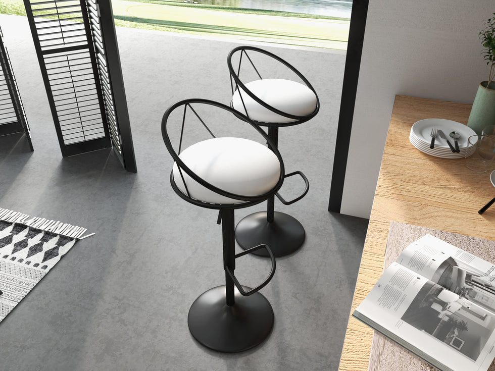 HMR - Modern Adjustable Swivel PU Leather Upholstered Counter Stools with (Set of 2)